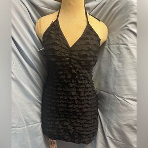 Black Ruffled Sleeveless Halter Dress with Tie In Back